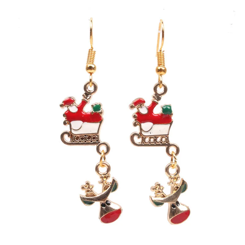 Fashion Cute Snowman Small Bell Earrings Santa Claus Christmas Tree Pendant Earring Socks Deer Head Jewellery For Women Gift | Украшения и