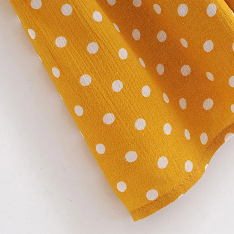 

Casual summer dot dress with yellow belt plied beach dress v neck loose midi dress in summer dresses