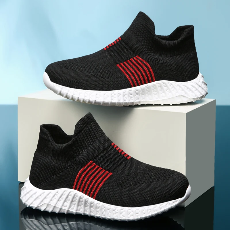 

Summer Breathable Sock Kids Casual Shoes Boys Fashion Running Sneakers Children School Slip-On Running Shoes Girl 5-12 Years