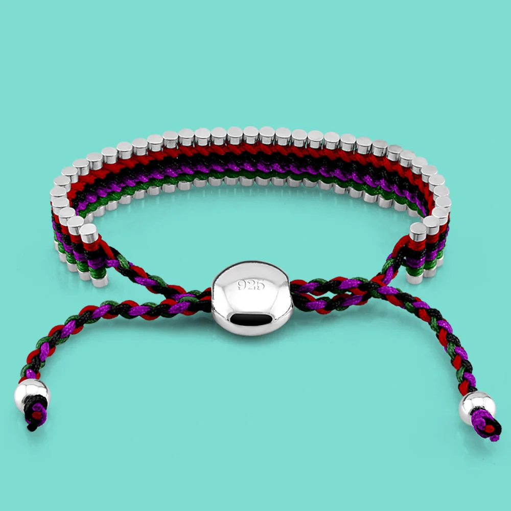 

Браслет женский из серебра 925 пробы, в этническом стиле, разноцветный, Плетеный Браслет-Цепочка