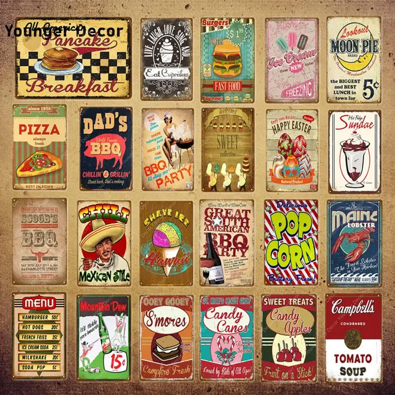 

Moon Pie Metal Signs Fast Food Breakfast Vintage Poster BBQ Party Burgers Pizza Wall Plate Pub Bar Home Decor YI-042