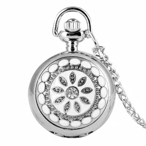 Модные Серебряные цветочные кварцевые карманные часы ожерелье кулон женщины леди подарок P205