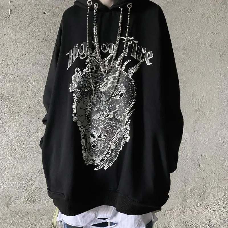 

Deeptown Punk Streetwear Dragon Print Hoodies Women Hip Hop Harajuku Vintage Oversize Long Sleeve Pullover Female Sweatshirt Top