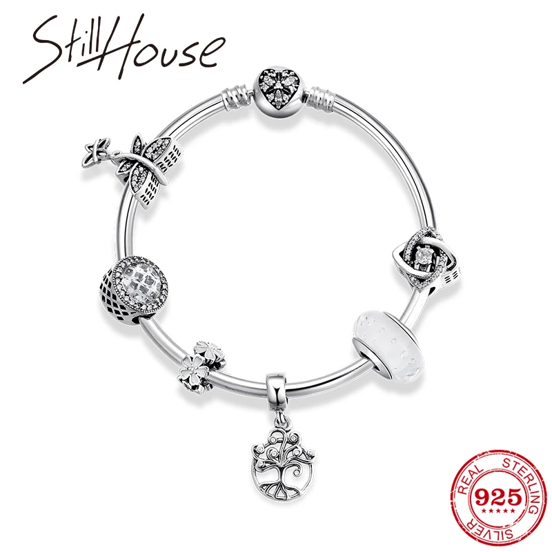 Очаровательные браслеты из бисера 100% Стерлинговое Серебро 925 пробы прозрачные