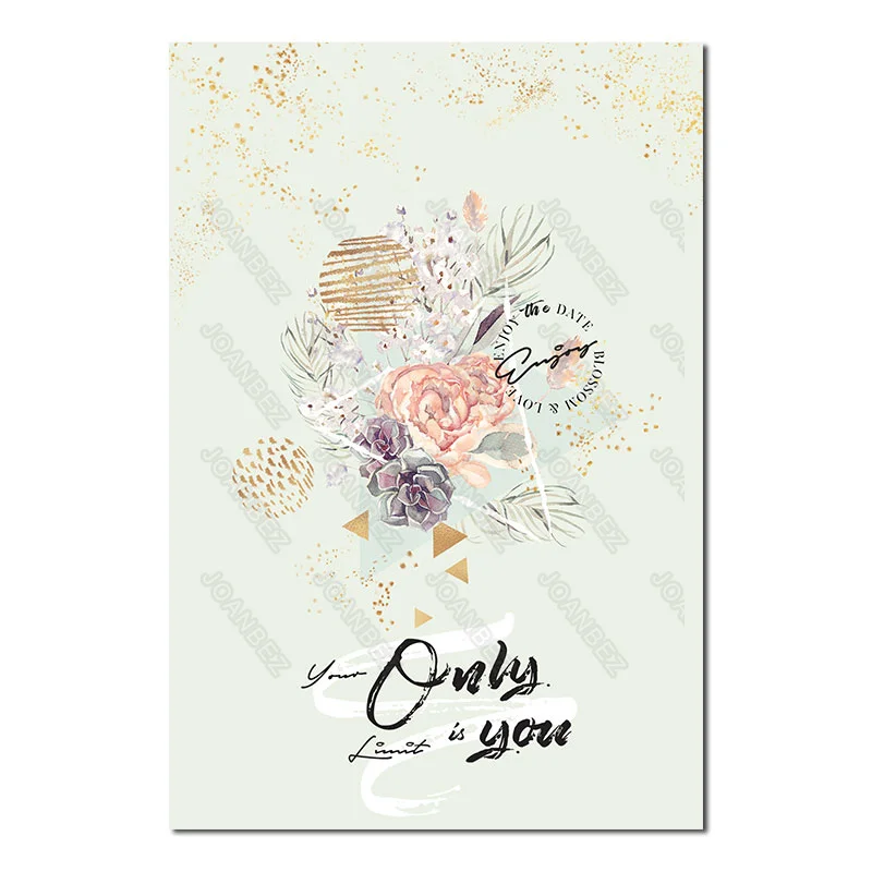 

European Impressionist painted flower English alphabet living room minimalist white background decoration poster wall wallpaper