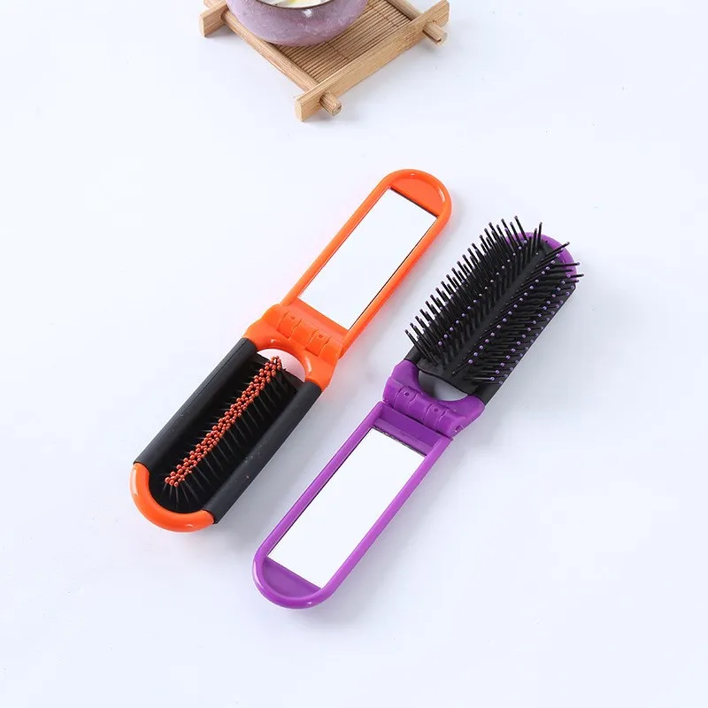 

Portable Travel Folding Plastic Hair Brush with Mirror Compact Pocket Size Comb Smooth Hair Without Knotted Long Mirror Comb