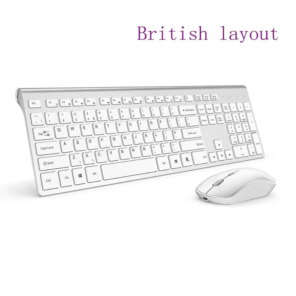(UK) Silver white Беспроводное Сочетание клавиатуры и мыши, 2,4 гигагерц стабильное соединение аккумуляторная батарея, Великобритания/Франция/Германия/Испания/США Раскладка - Color: (UK) Silver white