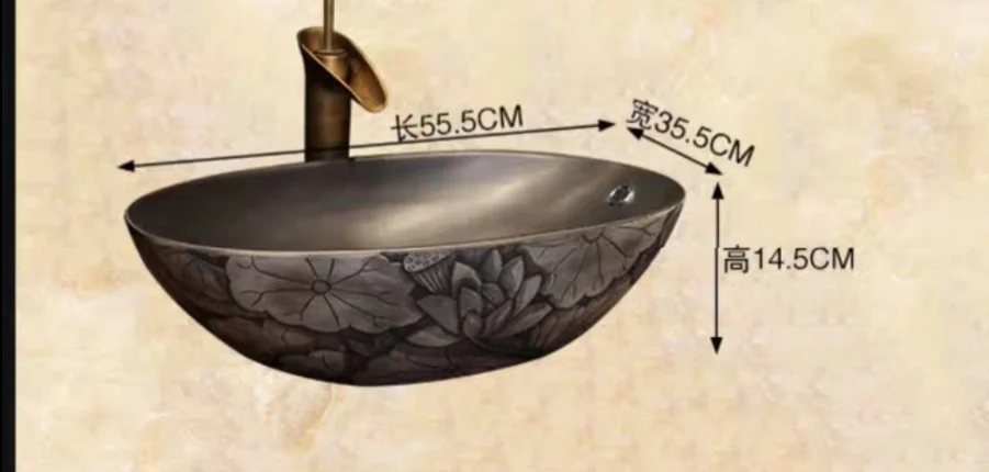 Резная антикварная художественная керамическая раковина для ванной комнаты