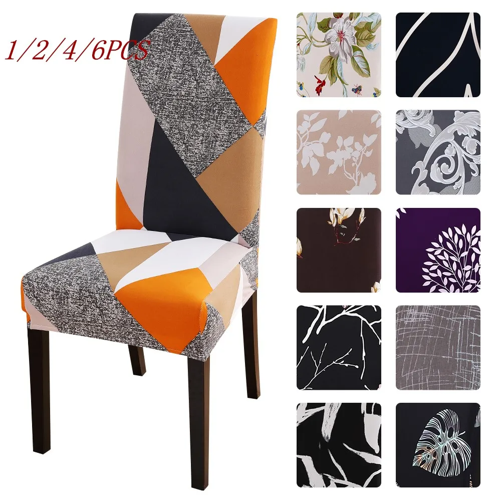 1/2/4/6 шт. спандекс чехлы на стулья печатные эластичные универсальная накидка