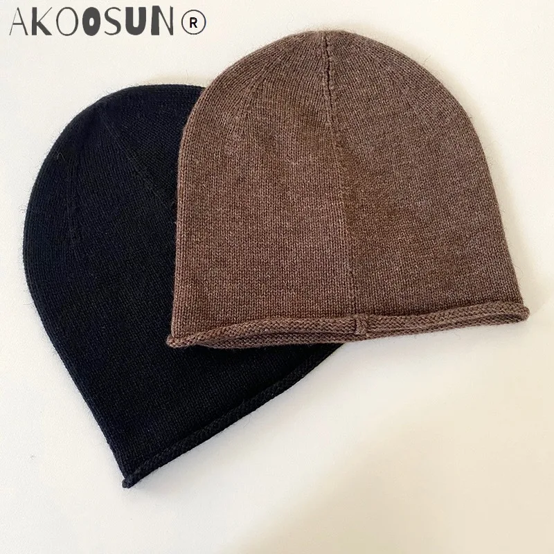 

Woman Cashmere beanie hazel melange Knit Cap Hats Coffee Black 2 colors 2021