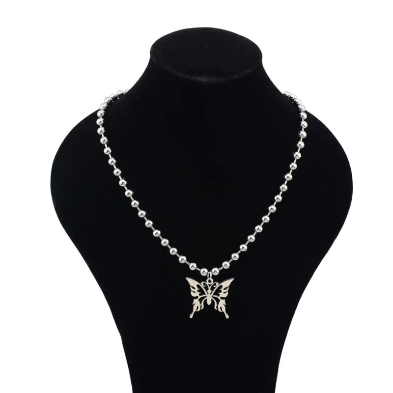 Exclusive harajuku unif style stainless steel butterfly choker beads colar women cute Punk Style necklace Collares Mujer | Украшения и
