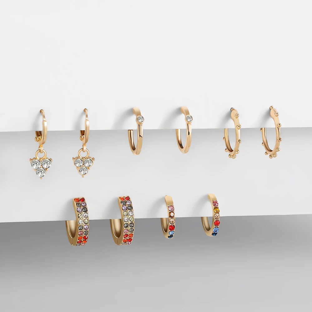 Круглые Женские золотые серьги модные разноцветные со стразами комплект серег