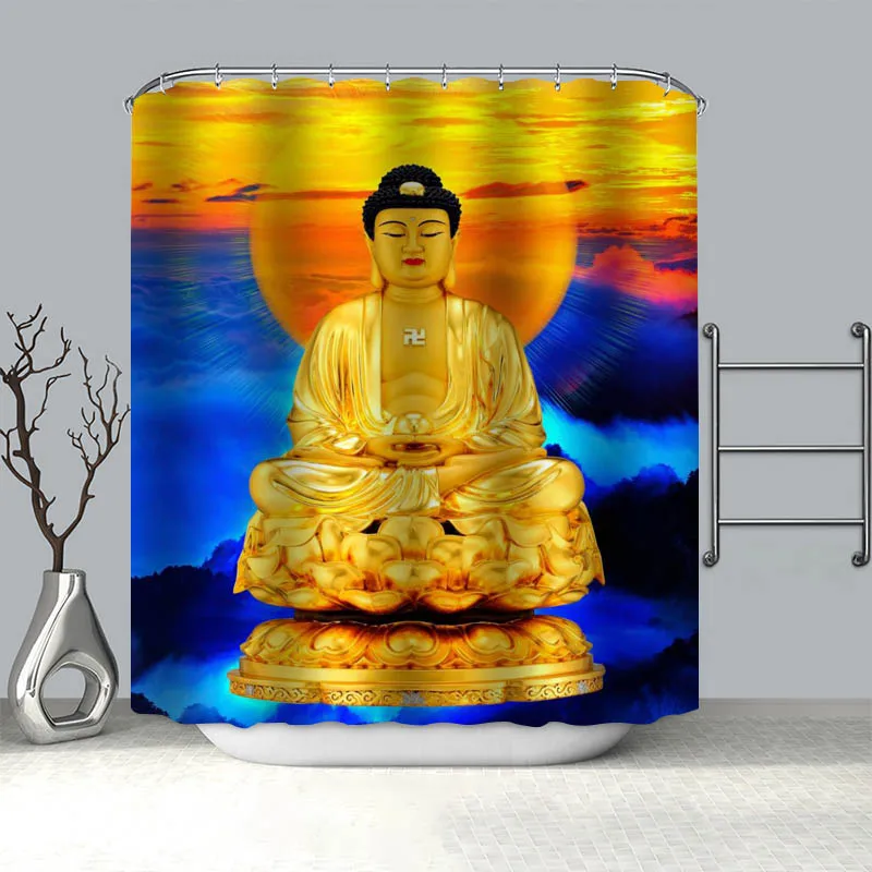 

Custom Buddha Pattern Shower Curtain Modern Style Set Hook Natural Landscape Home Decoration Bathroom Curtains Frabic Print