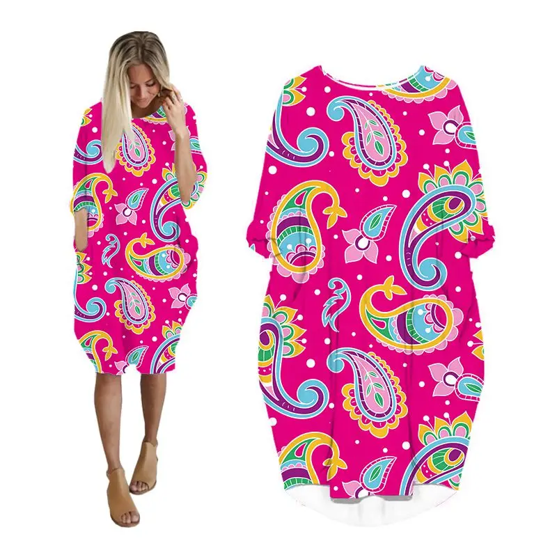 Женское платье с принтом пейсли уличная одежда длинным рукавом и 3d платья миди