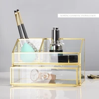 2020 new fashion glass makeup brush storage box jewelry box cosmetic tube cleargold makeup organizer with drawer