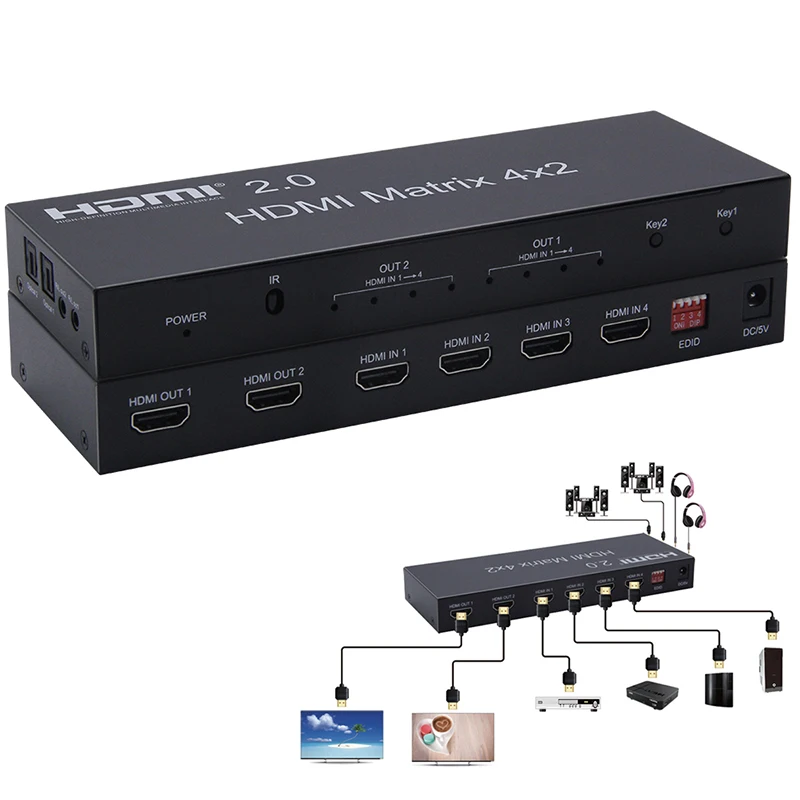 Матричный скалер HDMI 2 0 4 х2 с toslink аудио матрица в выхода 4K 60 Гц HDCP управлением EDID и IR