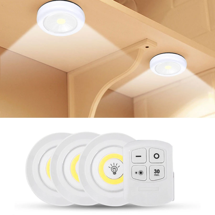 

LED Light Wireless Remote Control Night Light 3W Super Bright COB Under Cabinet Light Dimmable Wardrobe Lamp Home Bedroom Closet