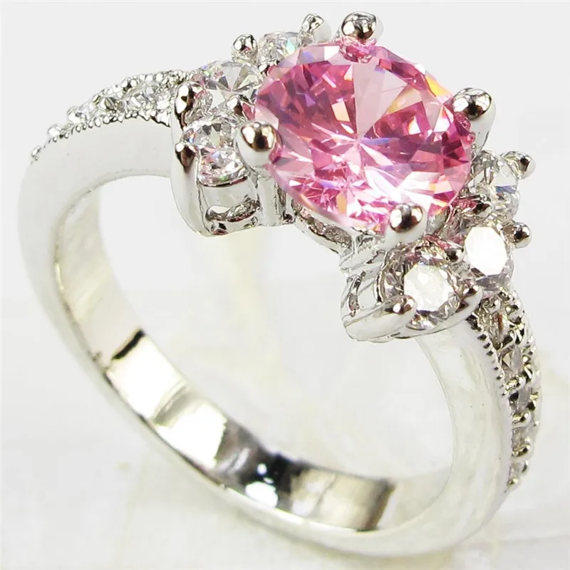 

Fashion 925 sterling silver Ring 3ct Size 6-9 amazing Princess cut Pink Sapphire & Topaz Engagement Ring