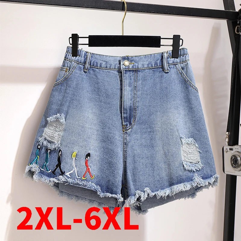 

Женские повседневные летние джинсовые шорты, однотонные синие джинсы в стиле ретро с широкими штанинами и высокой талией, размеры 2XL-6XL