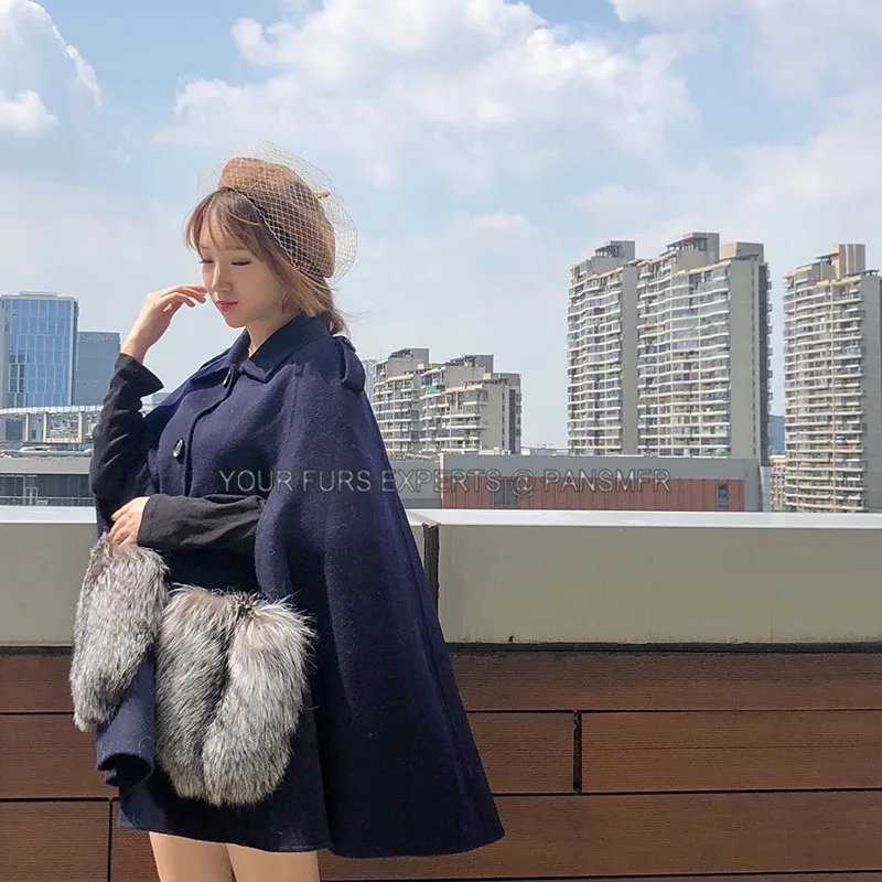 Женский кашемировый плащ в корейском и японском стиле с большим карманом