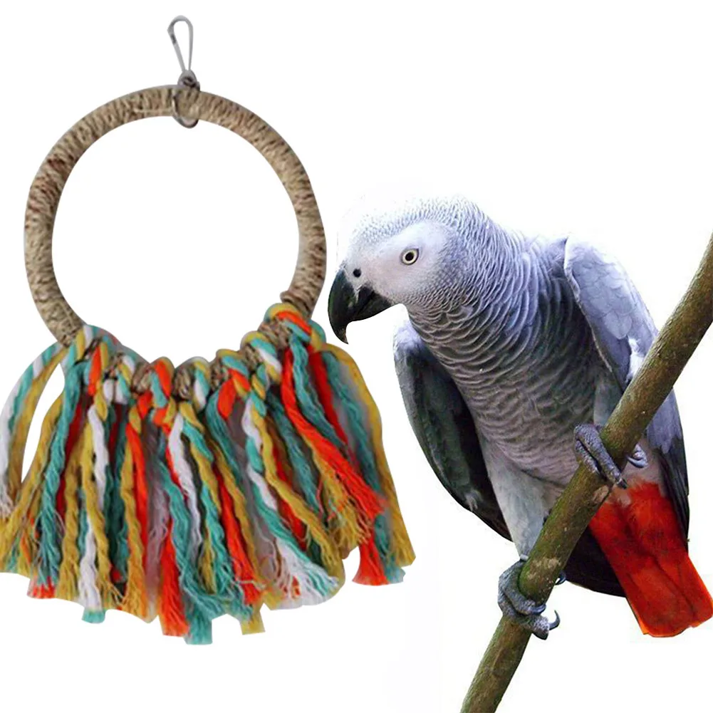 

Bird Accessory Hanging Swings Cage Colorful Toy Bird Supplies Parrot Bite Cotton Rope Hanging Sisal Round Standing Swing Ring