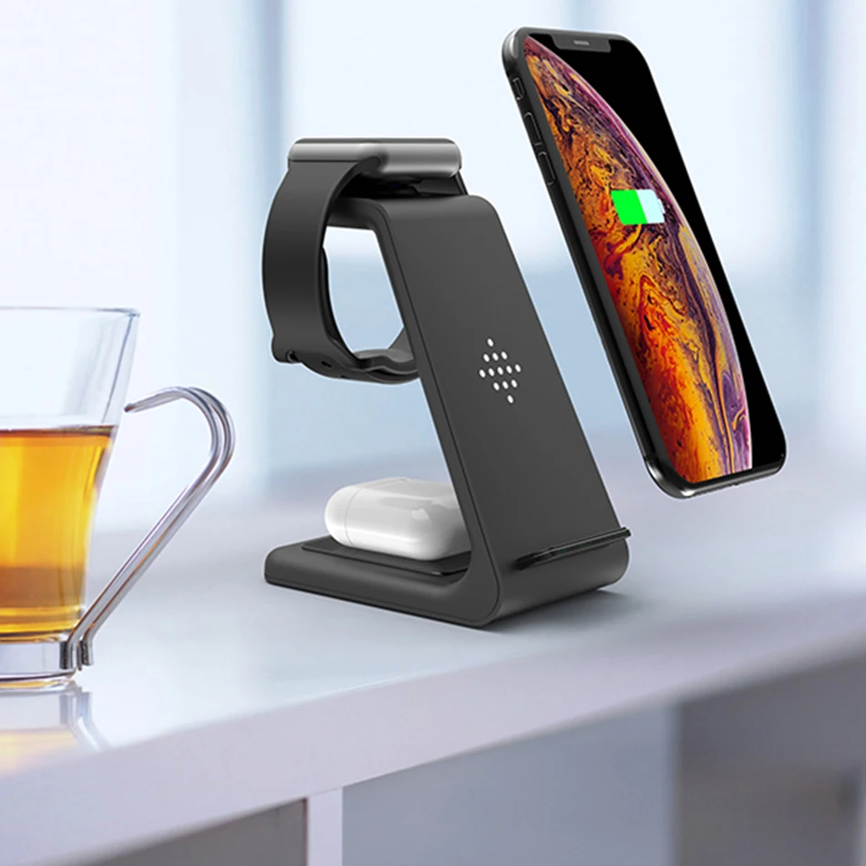 3 in1 Fast Wireless Charger For iPhone 12/11 AirPods Apple Watch 1/2/3/4/5/6 Charging Stand for iWatch Xr/Xs Max | Мобильные