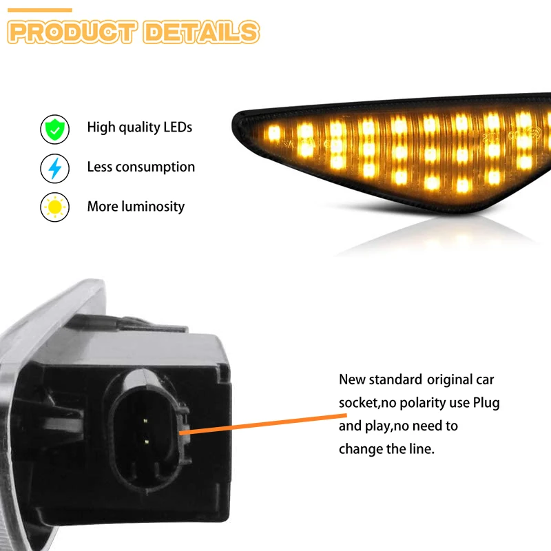 Последовательный мигающий светодиодный указатель поворота 2 шт. боковые