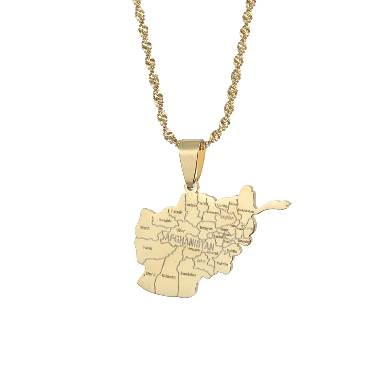 Afghanistan Cities Map Pendant Necklaces For Women Gold Color Afghan Ethnic Jewelry images - 6