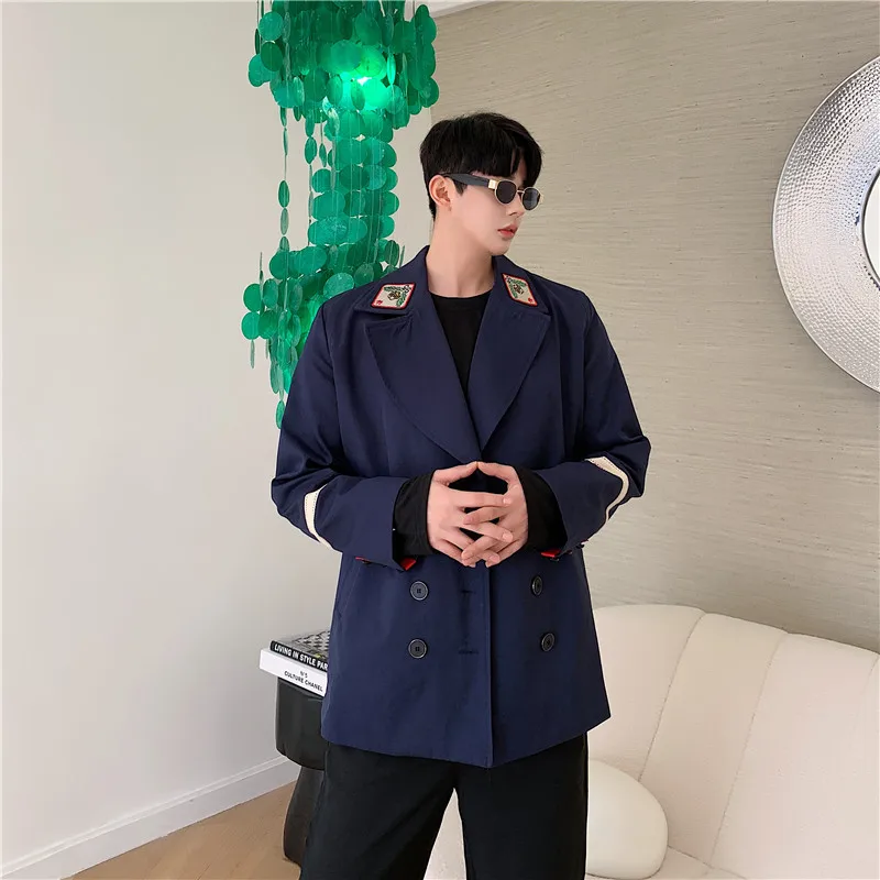 Spring Autumn Male Streetwear Suit Coat Outerwear Men Embroidery Vintage College Style Casual Blazer Jacket Overcoat | Мужская одежда