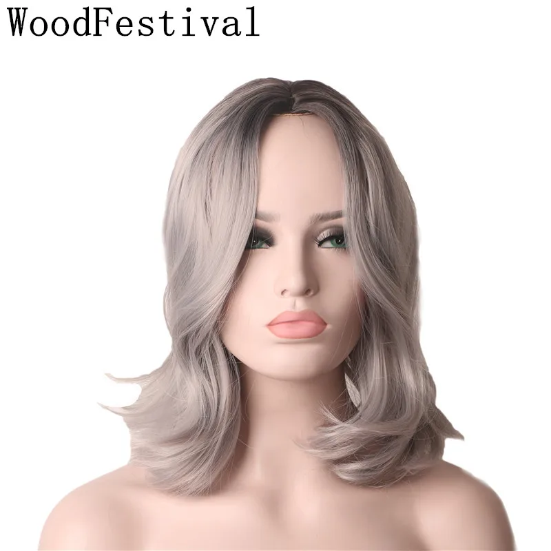 WoodFestival женские парики косплей короткие волнистые Омбре серый синтетический парик термостойкий