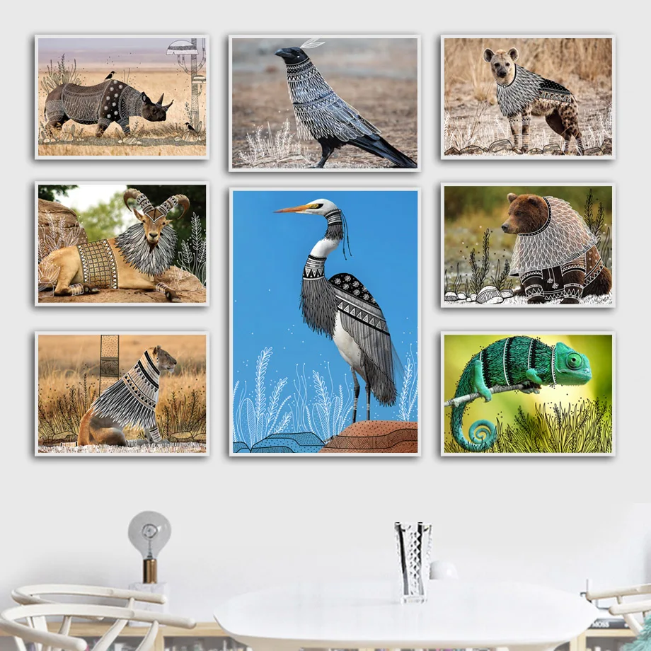 Настенная живопись на холсте с изображением Льва носорога медведя Журавля