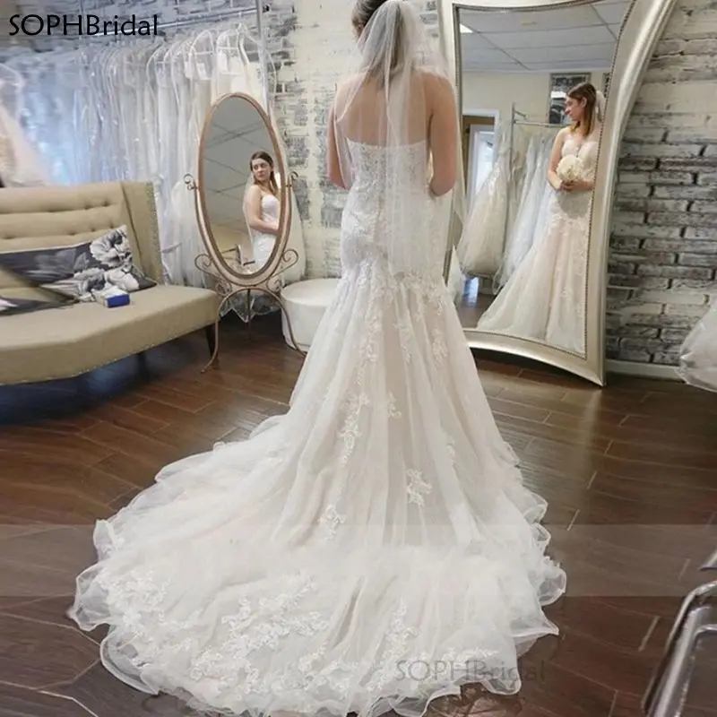 

New Arrival Sweetheart Illusion Wedding Dress Lace Applique Button Back Wedding Gowns Bride Dress Robe de Mariee платье