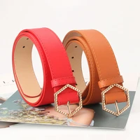ladies pu leather wide belts new hot pin buckle belts for women hexagonal alloy button designer belt for jeans student waistband