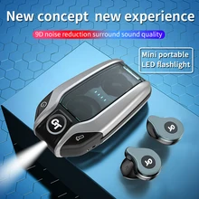 True Wireless Bluetooth Earphones TWS Stereo Earbuds Bass Sound Headphones Mini Flashlight And HD Mic Waterproof Sports Headset