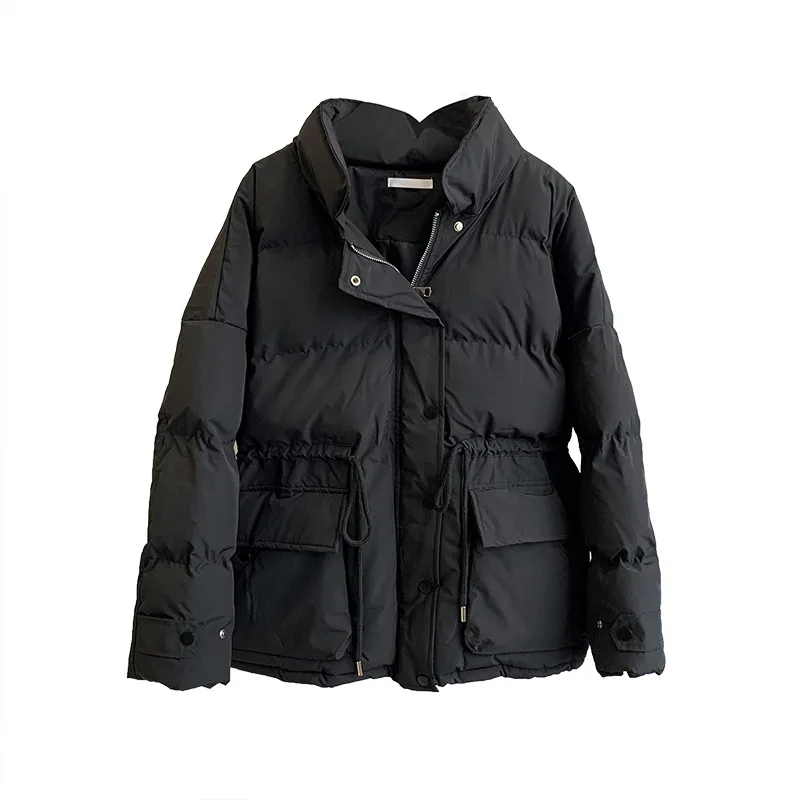 

2021 Winter Down Cotton Coat Women's Stand Collar Korean Thick Warm Jacket Loose Waist Hugging Strap Puffer Jacket