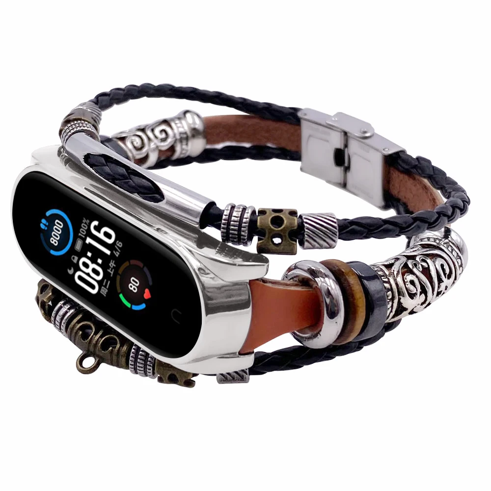 

Metal Protective Case Smart Bracelet Wrist Strap for Xiaomi Mi Band 5 5NFC Retro Ethnic Style Sport Watch DIY Replacement Band