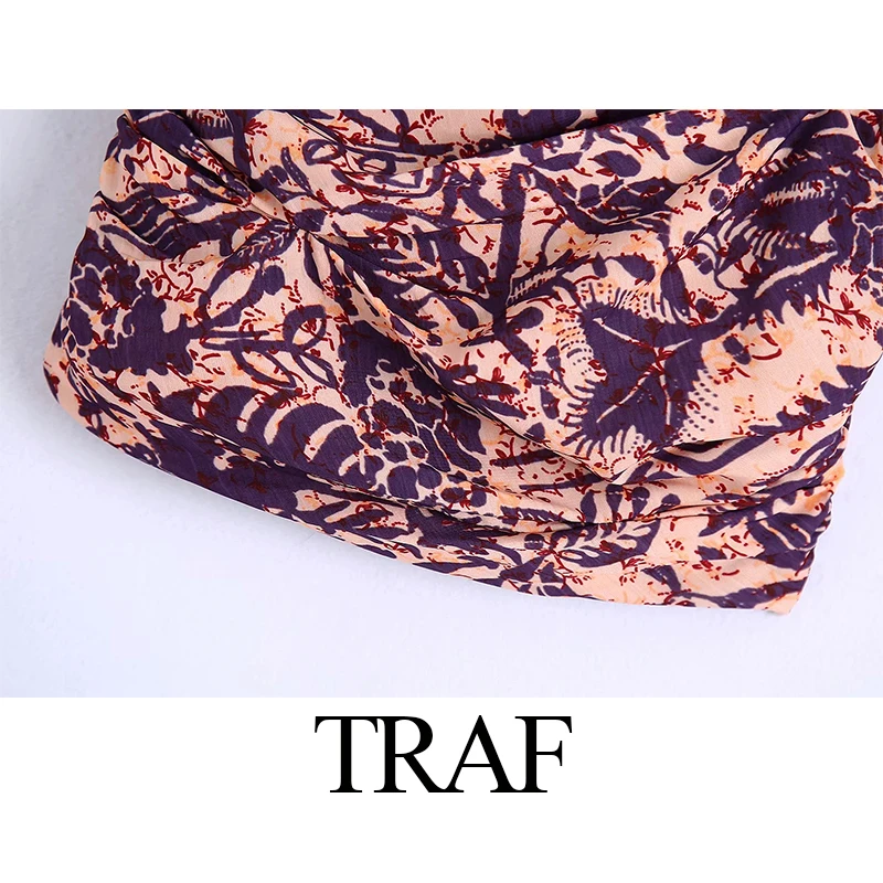 

TRAF Women's Clothing Suits With Skirt Summer Fashion Chic Top Skew Collar Chic High Split Mid-Length Skirt Two Piece Set Women