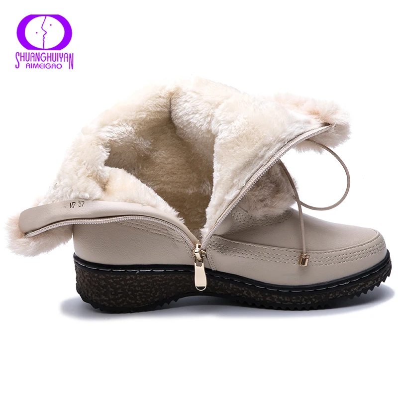 

AIMEIGAO Winter Waterproof Platform Snow Boots Women Warm Fur Plush Lace-Up Flat Short Boots Slide Zipper Boots Female Shoes