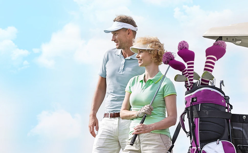 Вязаный головной убор для гольфа фиолетового цвета набор из 3 предметов