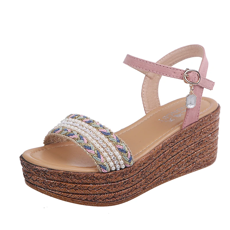 

2020 Fashion Summer Platform Sandals Shoes Women Sandal Wedges Shoes Buckle Strap Casual Woman Peep Toe Black Platform Sandals