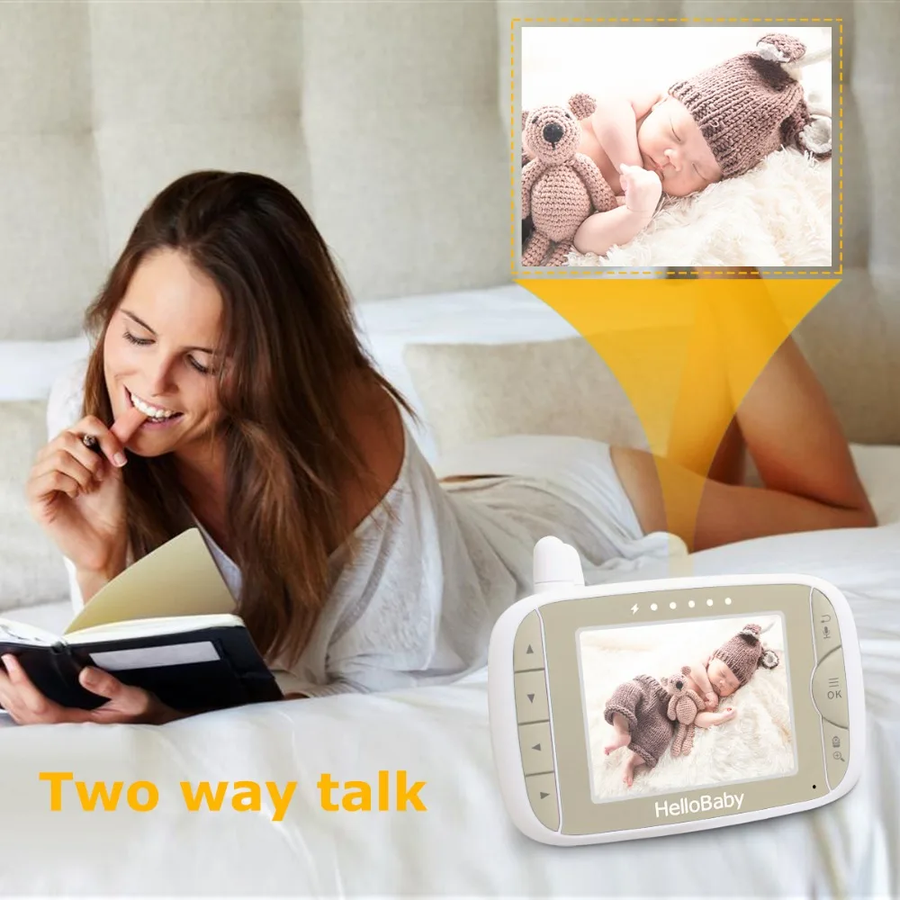 HelloBaby 3,2 дюймов HB65 видеоняня с удаленной камерой Pan-Tilt-Zoom, двухсторонняя система заднего вида, монитор температуры ночной съемки