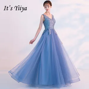Bridesmaid Dresses It's Yiiya AR276 Blue V-neck Sleevelss Wedding Guest Dress Lace Applqiues Long Special Occasion Dresses Bridesmaid Dresses It's Yiiya AR276 Blue V-neck Sleevelss Wedding Guest Dress Lace Applqiues Long Special Occasion Dresses
