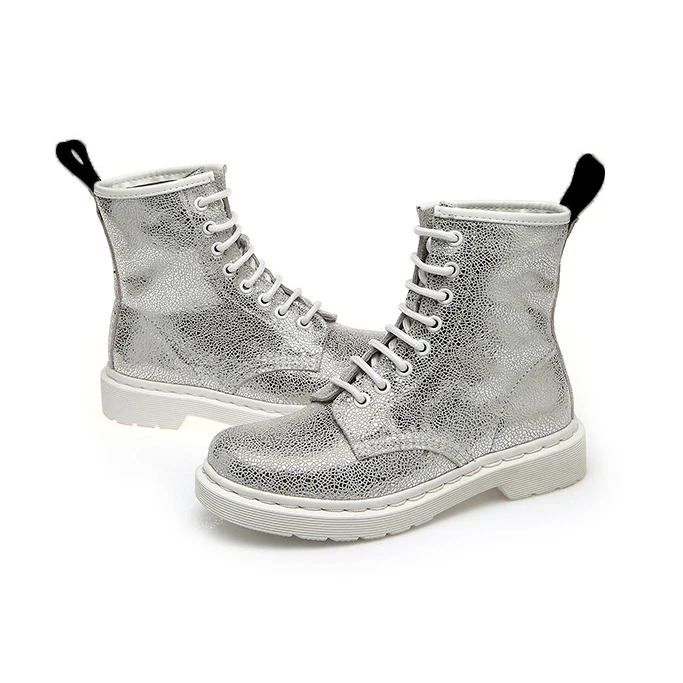 Белые/серебристые кожаные ботинки Wo мужские s женские туфли в стиле панк