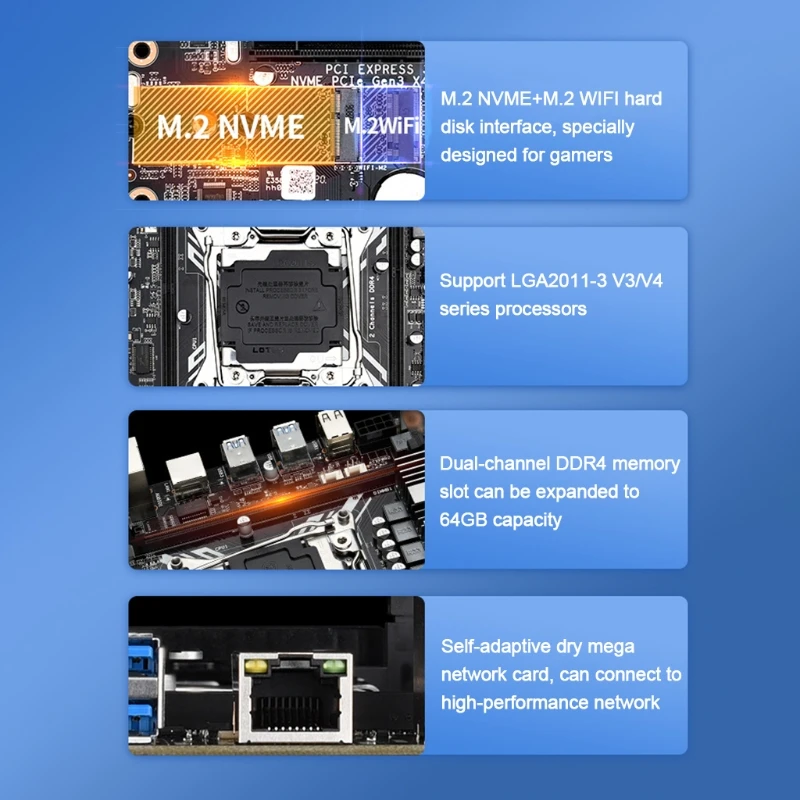 X7AA X99-GT Motherboard Set With Xeon E5 2620V3 LGA2011-3 Processor USB3.0 NVME M.2 SSD Mainboard Support WIFI DDR4 ECC REG