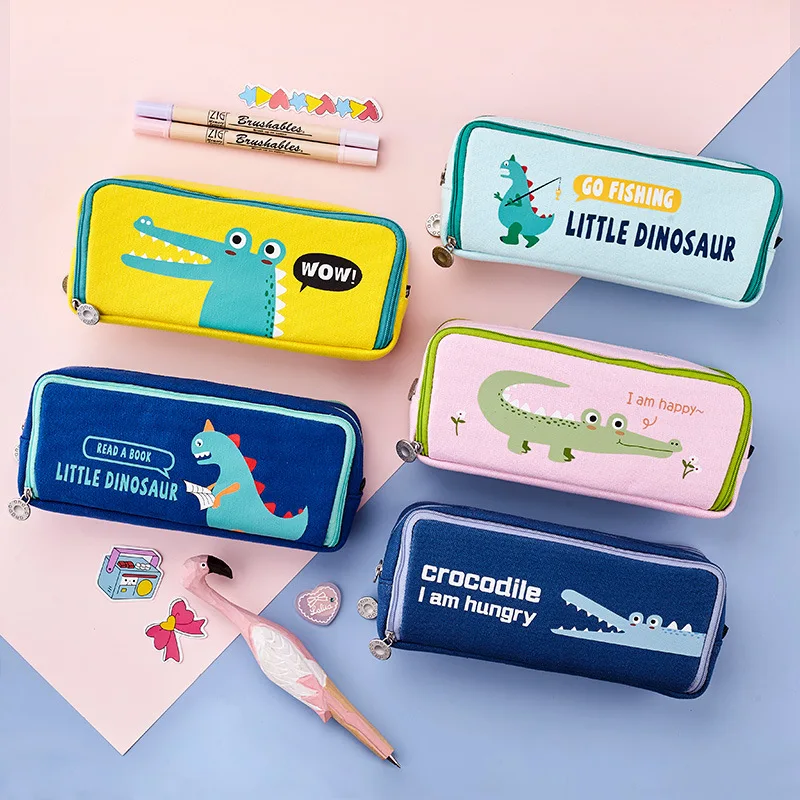Angoo крокодил динозавр ручка чехол сумка для карандашей 3 слоя Холст мультфильм