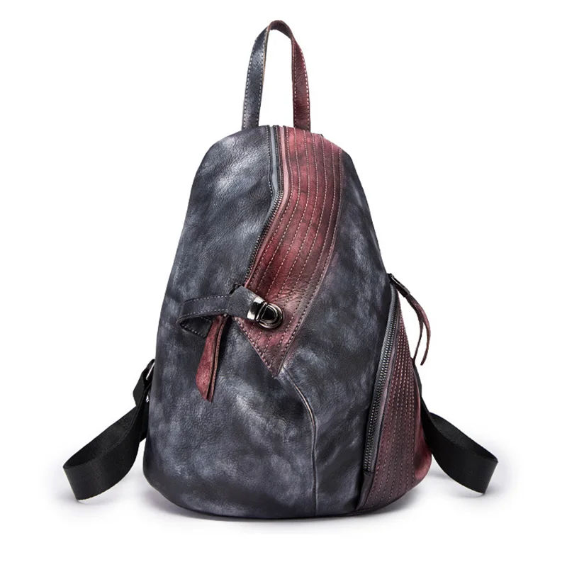Женский рюкзак из натуральной кожи ранец воловьей в стиле пэчворк цветная