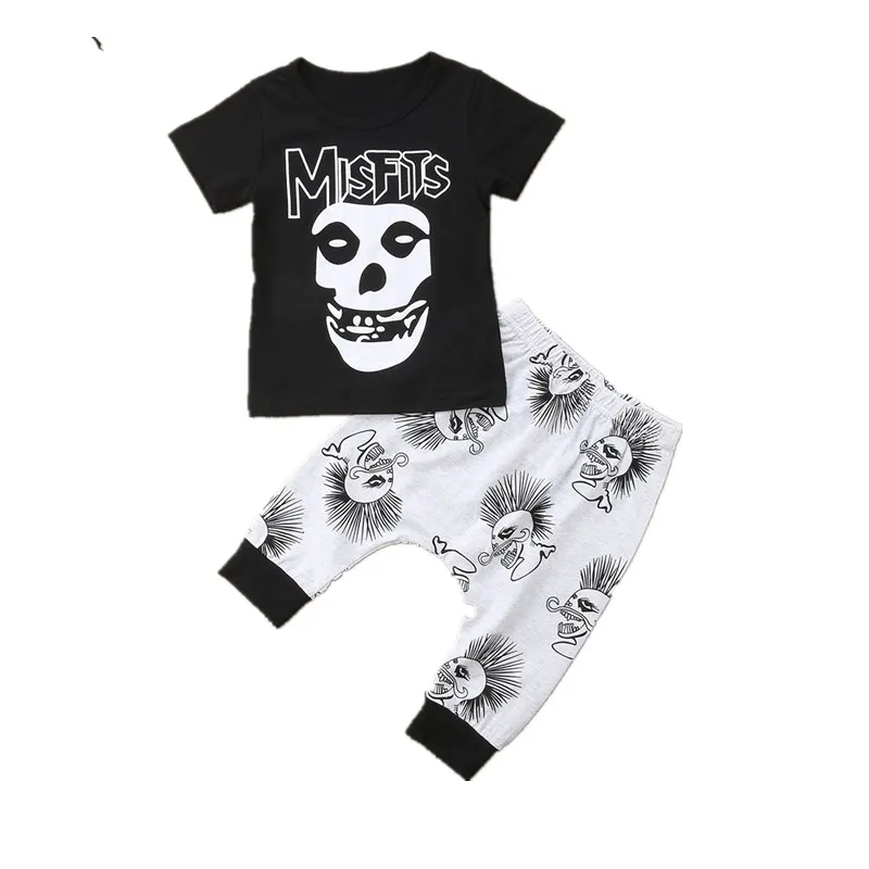 Крутой комплект одежды с черепом для маленьких мальчиков футболка Топы + длинные