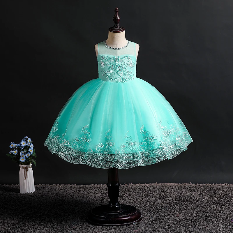 Белое кружевное платье с цветами для девочек детское свадебное вечернее