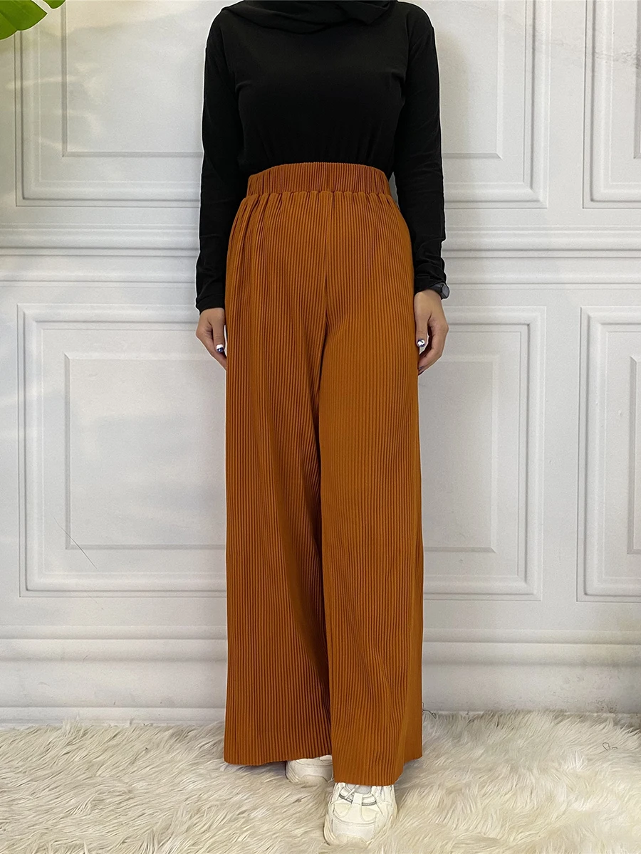 1909#Middle East Casual Ropa Mujer Pleated Wide Leg Musulman Women Maxi Pants - CHAOMENG MUSLIM SHOP