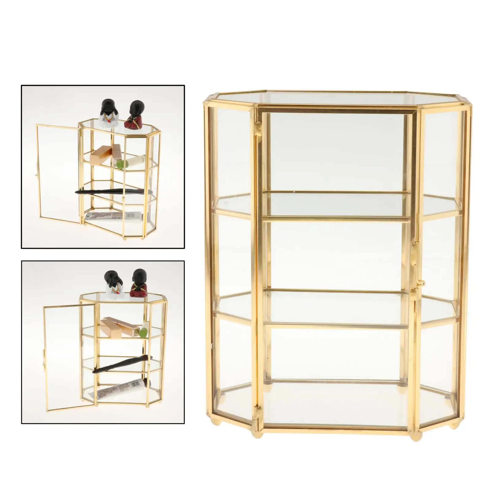 

Golden Vintage Octagon Glass Jewelry Box Display Case Organizer for Trinket Ring